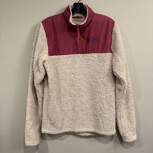 Helly Hansen Kids Sz 16 Champ 1/4 Zip Fluff Fleece Pullover Midlayer Ivory/puple